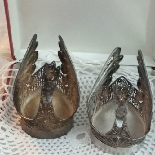 Silver filigree peacock set used, Russian antique, 3 pieces