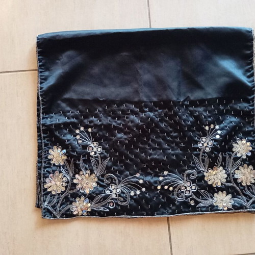 Tie Rack evening scarf satin black embroidered with beads and sequins like new