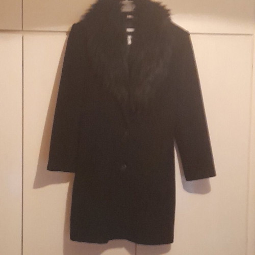 Wool coat Veto with detachable eco fur like new, black XL