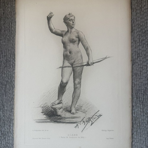 Engraving used, old authentic, 19 x 28 cm