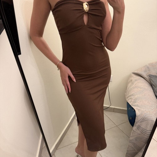 Brown strapless midi dress, one size