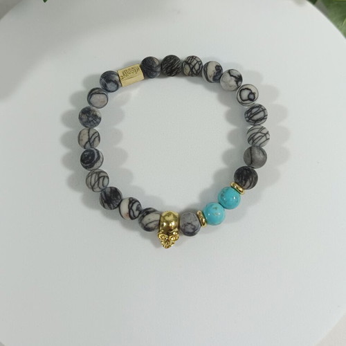 Visetti elastic bracelet with natural stones and turquoise beads like new