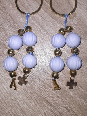 Keychain with monogram A and cross, new, ciel beads, set of 2