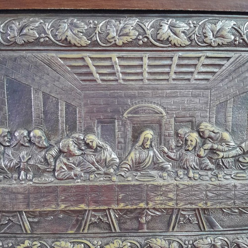 Last Supper silver icon used, 950 silver with wooden base