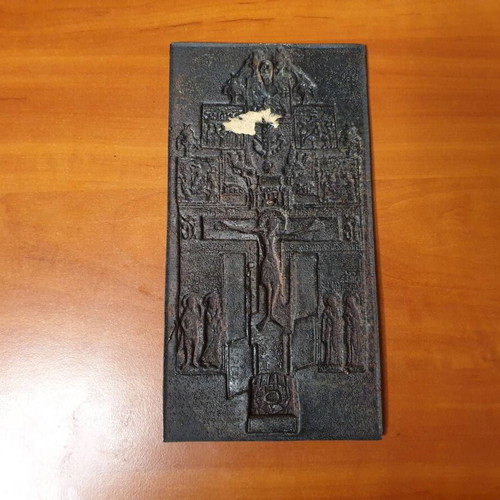 Cross case lid 19th century used, Russian brass
