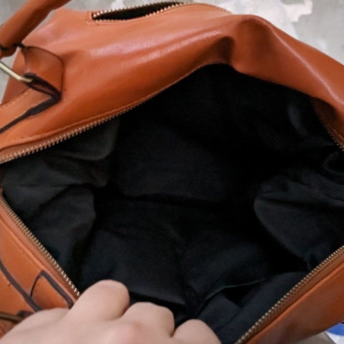 Synthetic handbag new, camel color
