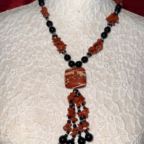 Large necklace with jasper stones in earth tones like new