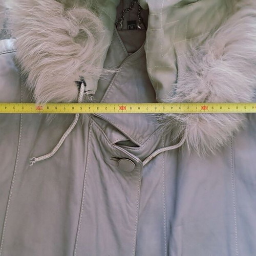 Vintage women's leather coat used, beige, size M
