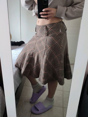 Vintage wool skirt used, beige and brown, size S