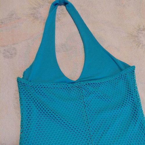 Dress turquoise mesh mini asymmetrical used, size S