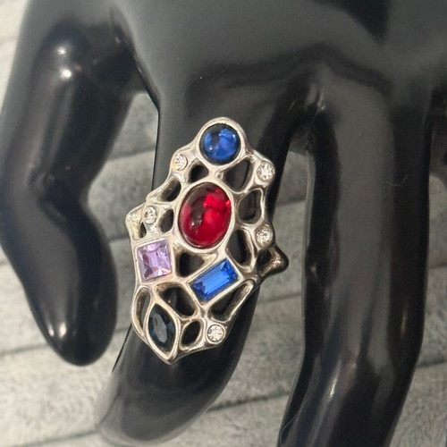 Silver ring with Swarovski crystals Jenavi new, multicolor