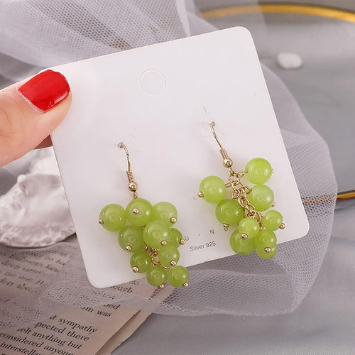 Green grape cluster earrings, fresh summer style