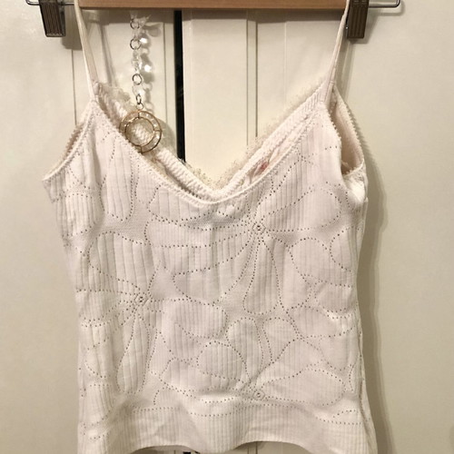 Zinas bustier top used, embroidered with stones, roses, paillettes, white, size S
