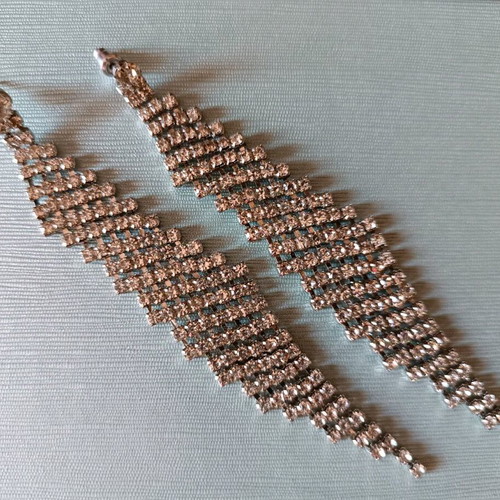 Earrings with rhinestones like new, large silver rhombus shape