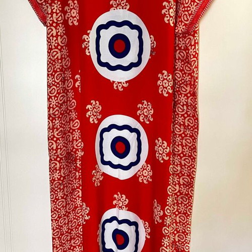 Orange kaftan dress from Ghana, rayon fabric