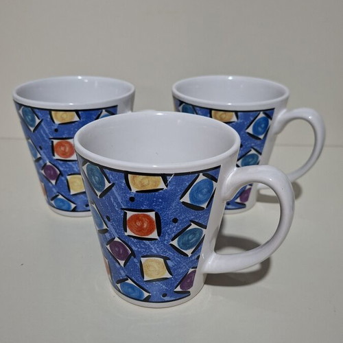Cups for Hot Drinks set of 3 with multicolor geometric patterns like new
