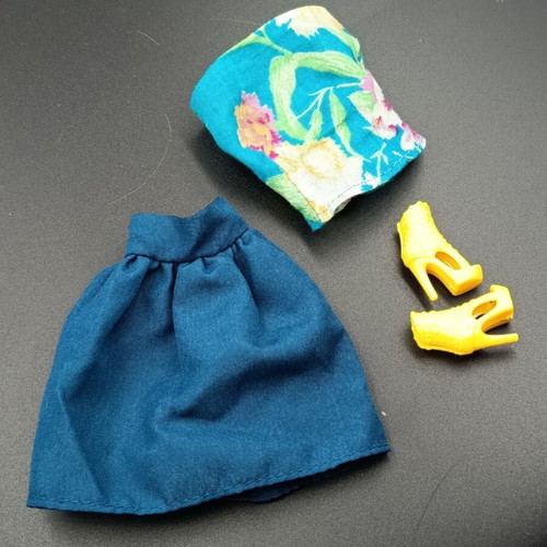 Doll clothes set like new, fashion outfit with skirt, blouse, shoes