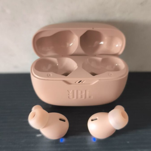JBL Vibe Beam Touch earbuds used, beige color