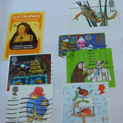 Red album with worldwide collectible stamps