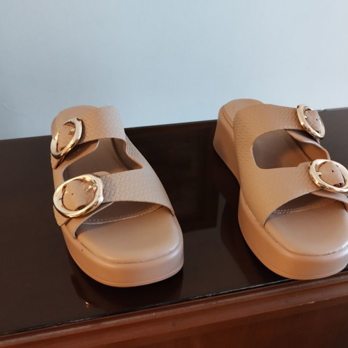 Beige flatform slippers size 38