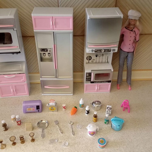 Barbie kitchen set used with lights, sounds, chef doll and accessories
