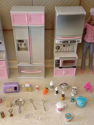 Barbie kitchen set used with lights, sounds, chef doll and accessories