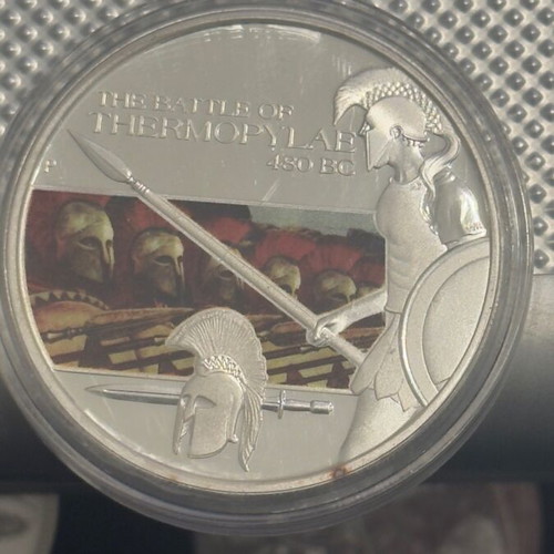 Silver coin 1 ounce 2009 proof Tuvalu Battle of Thermopylae used