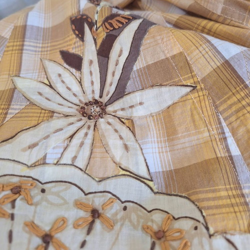 Derhy vintage dress with embroidery new, size M, brown and yellow