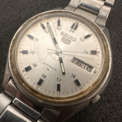 Seiko 5 vintage 70s automatic wristwatch used, silver