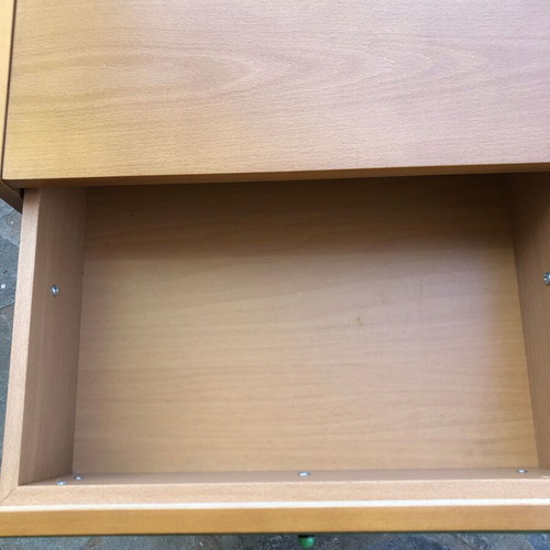 Wooden office room set used, green details, desk and drawer