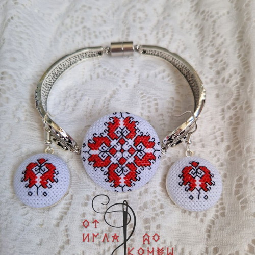Earrings with embroidery, new, stainless steel parts