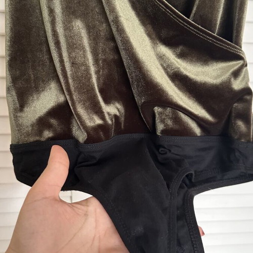 Rococo velvet bodysuit new, olive green, size L
