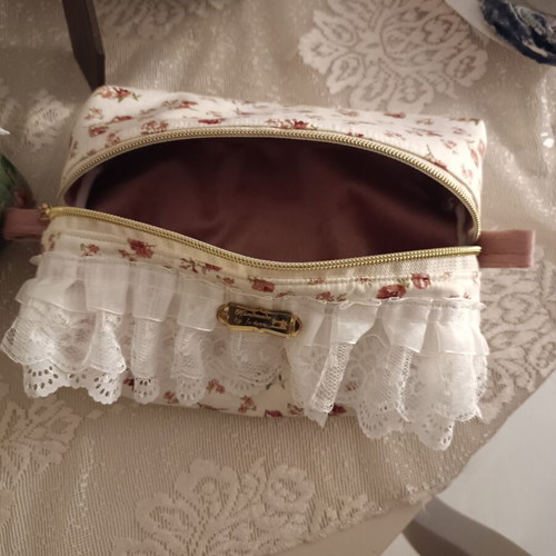 Handmade toiletry bag with velvet lining, colorful