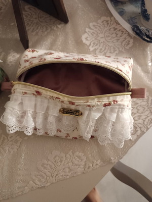 Handmade toiletry bag with velvet lining, colorful