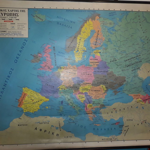 Europe printed map used, political and geographical 100x128 cm