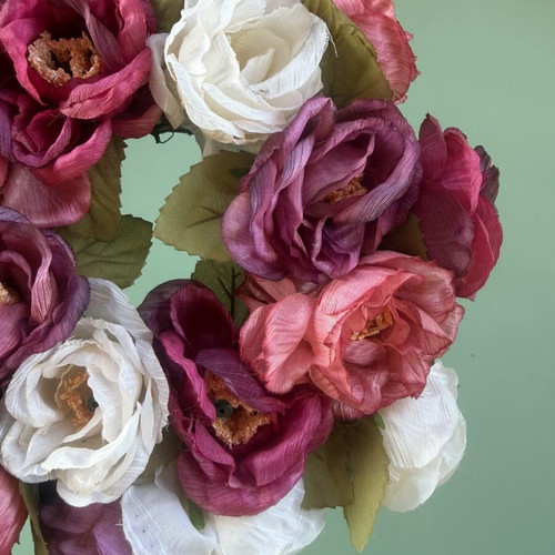 Decorative wreath with multicolored artificial flowers, 24cm diameter