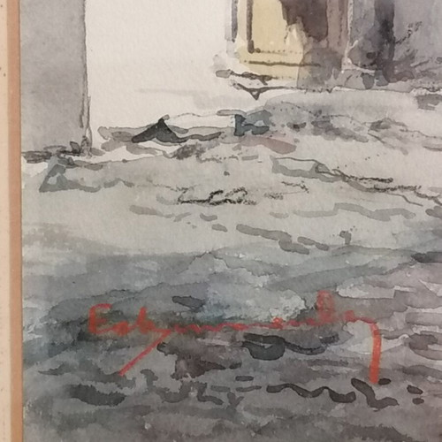 Watercolor painting of a village house in Thasos by Evangelos Klonaridis used