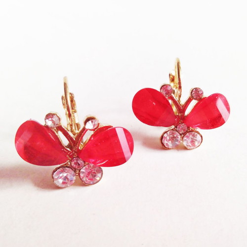 Butterfly earrings new, red color