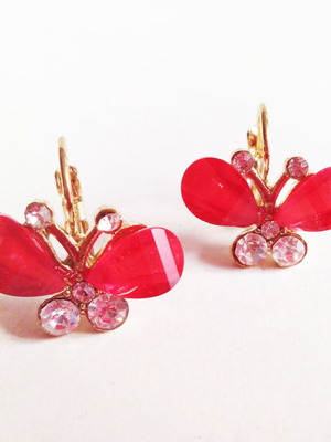 Butterfly earrings new, red color
