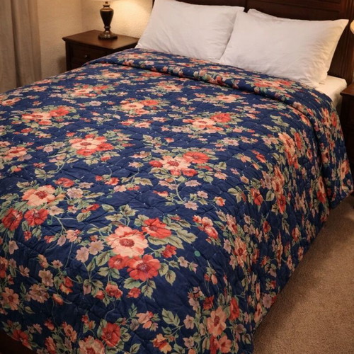 Vintage wool-filled bed quilt, unused