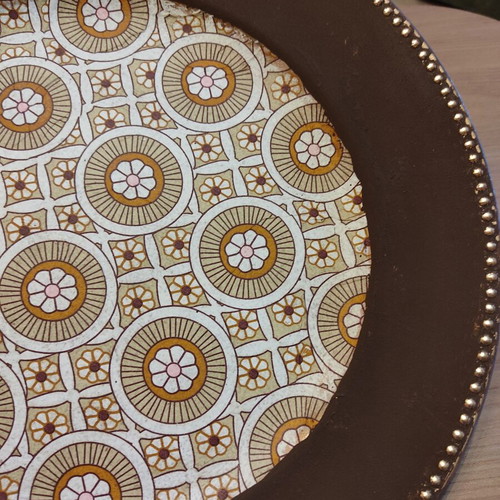 Vintage decoupage serving platter, handmade, 33 cm