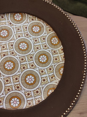 Vintage decoupage serving platter, handmade, 33 cm