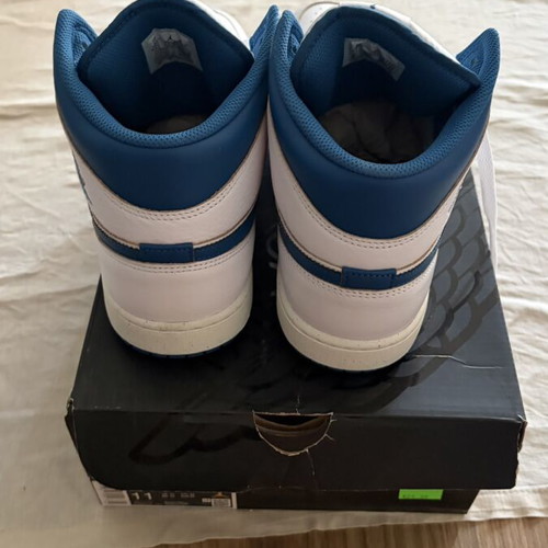 Jordan 1 Mid sneakers, white and blue, size 45