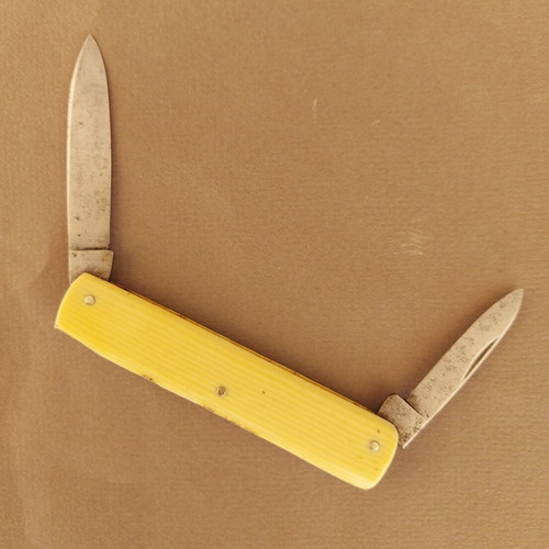 Antique German Schuddig Solingen pocket knife used with double blades and silver inlay decoration