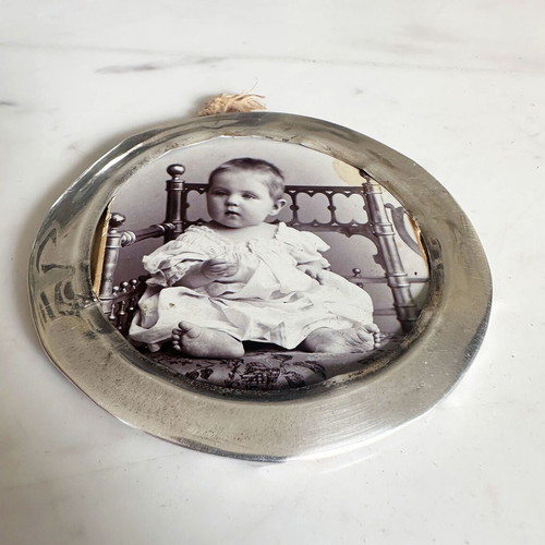 Antique Russian baby photo in silver 900 frame used