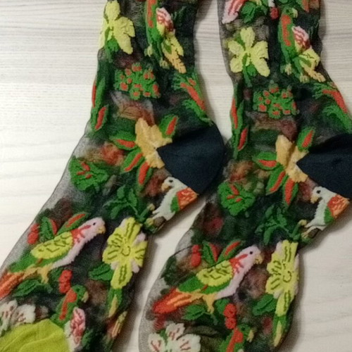 Socks with embroidery and black transparency, new, pack of 2 pairs