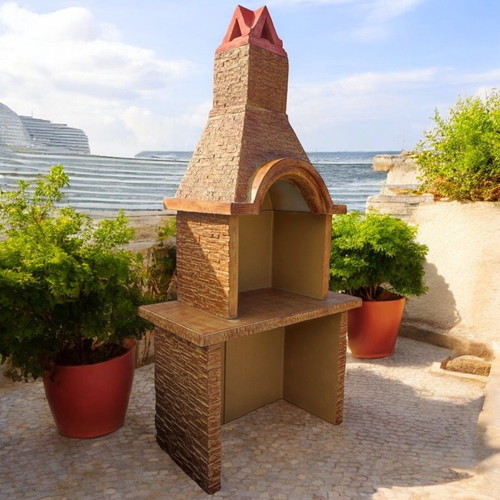 Emily garden concrete barbecue in beige and brown, new
