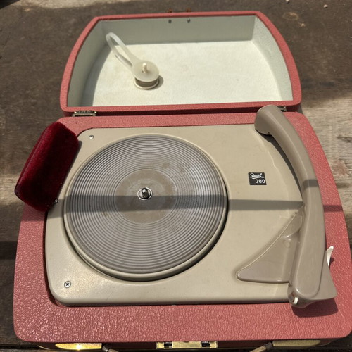 Vintage pink turntable retro design used
