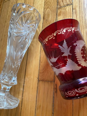 Crystal vases used, set of 2 pieces