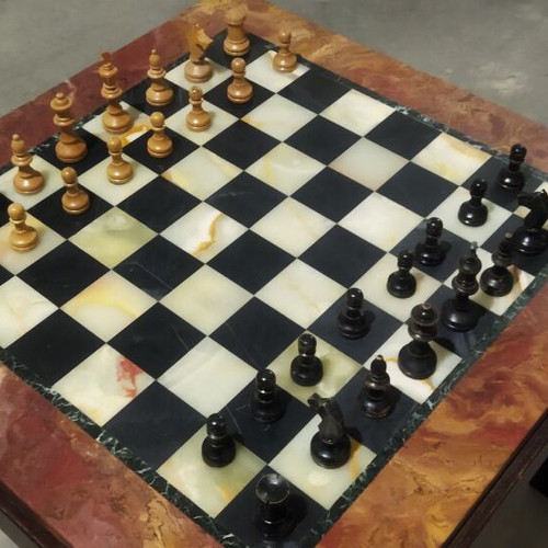 Marble chess table used with tricolor surface